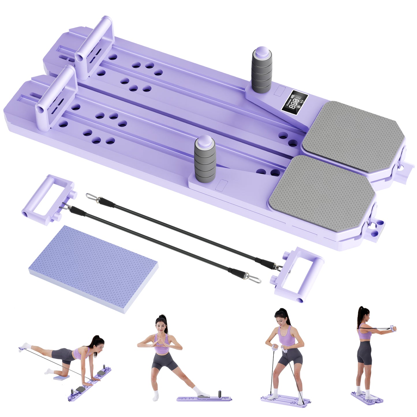 BAOKALER Pilates Board, Upgraded Pilates Reformer Equipment with Resistance Bands & Timer, Portable Ab Machine Push-Up Balance Board for Women Full Body Workout at Home Fitness