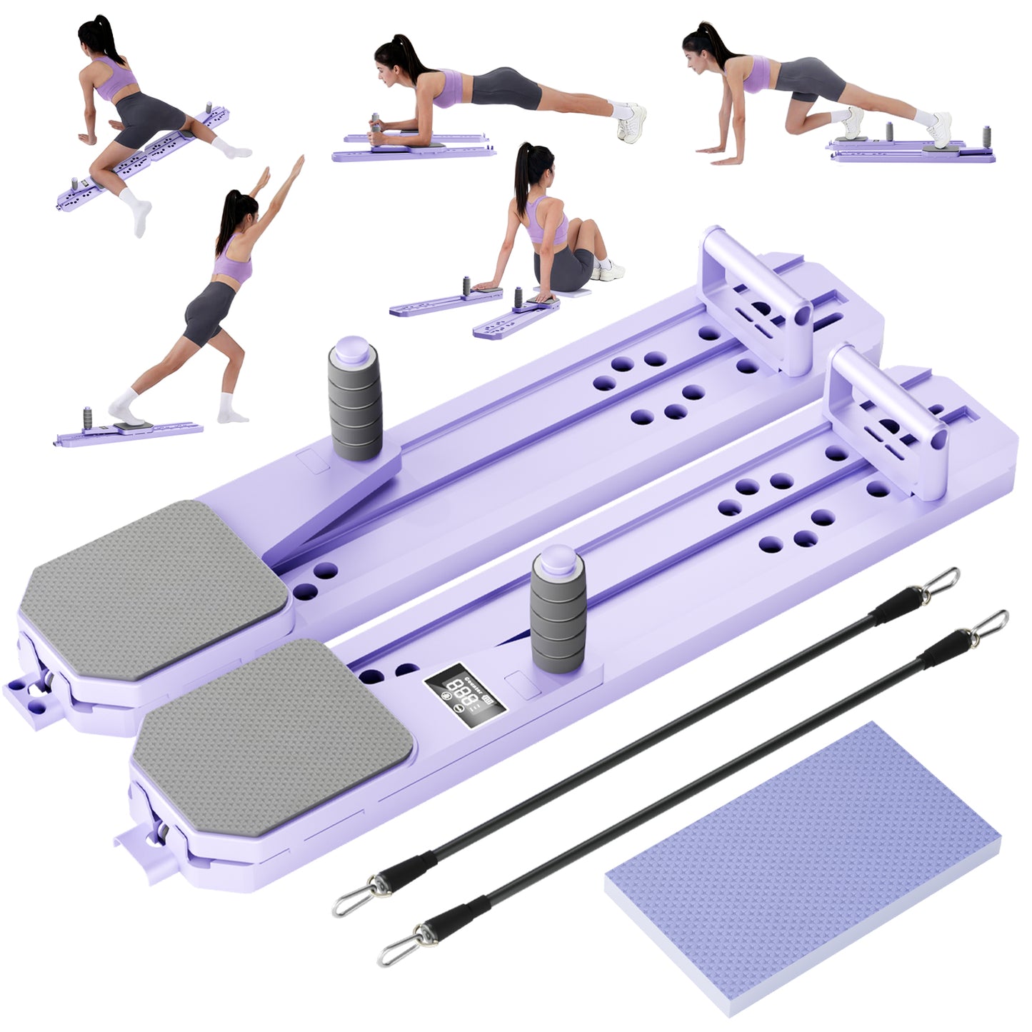 BAOKALER Pilates Board, Upgraded Pilates Reformer Equipment with Resistance Bands & Timer, Portable Ab Machine Push-Up Balance Board for Women Full Body Workout at Home Fitness