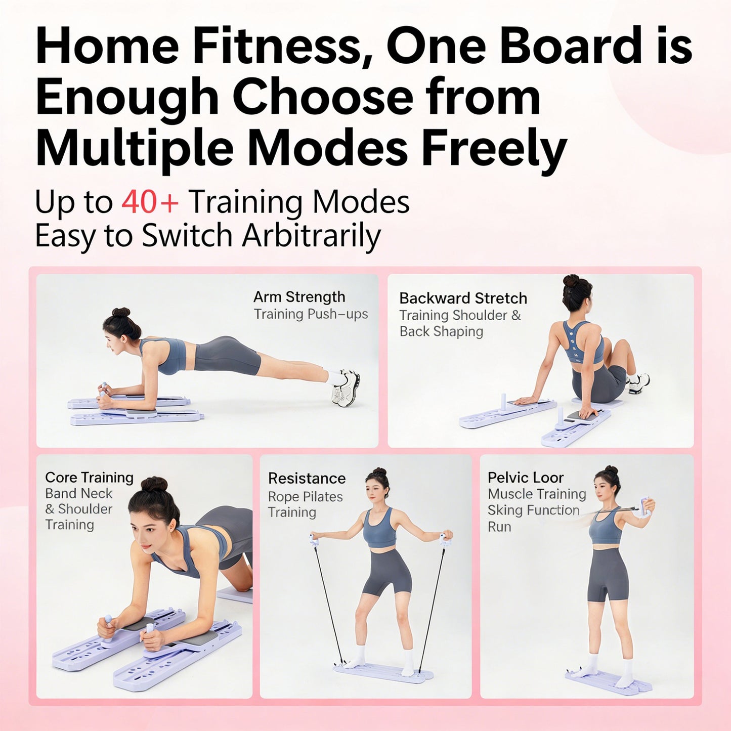 BAOKALER Pilates Board, Upgraded Pilates Reformer Equipment with Resistance Bands & Timer, Portable Ab Machine Push-Up Balance Board for Women Full Body Workout at Home Fitness