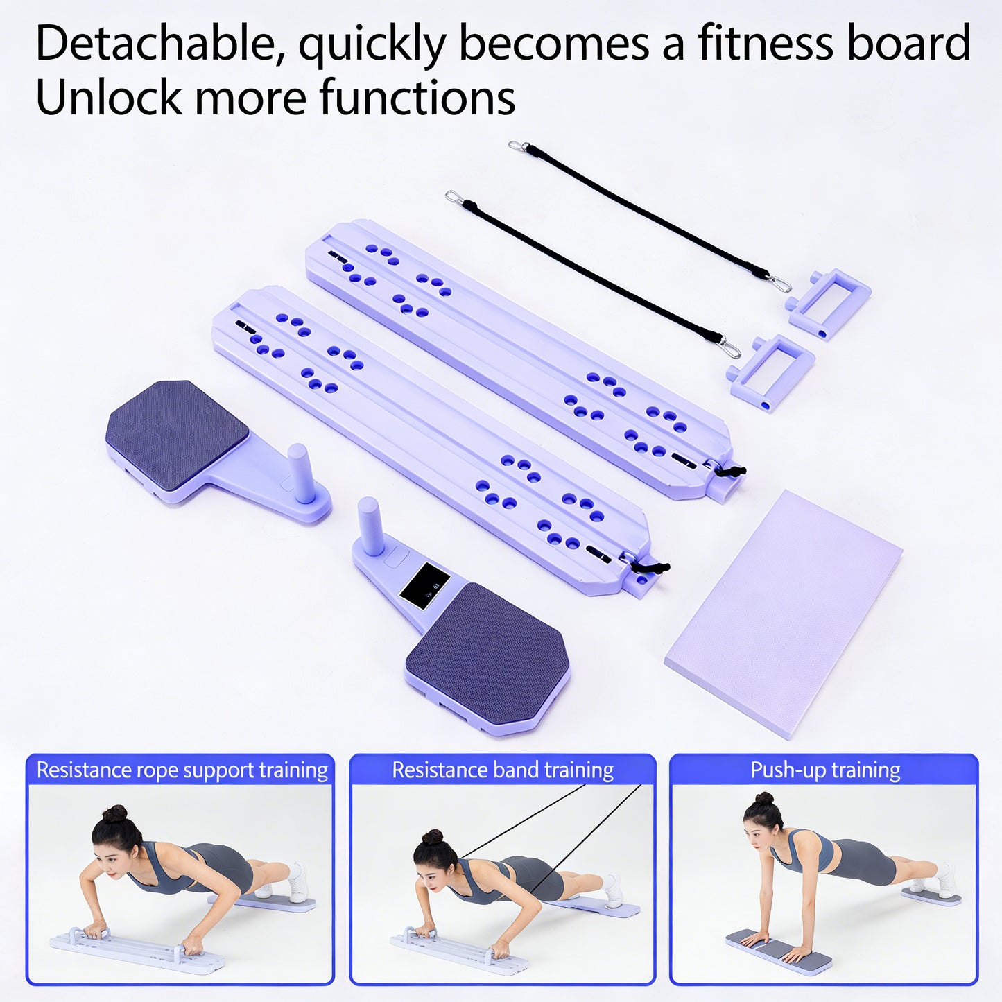 BAOKALER Pilates Board, Upgraded Pilates Reformer Equipment with Resistance Bands & Timer, Portable Ab Machine Push-Up Balance Board for Women Full Body Workout at Home Fitness