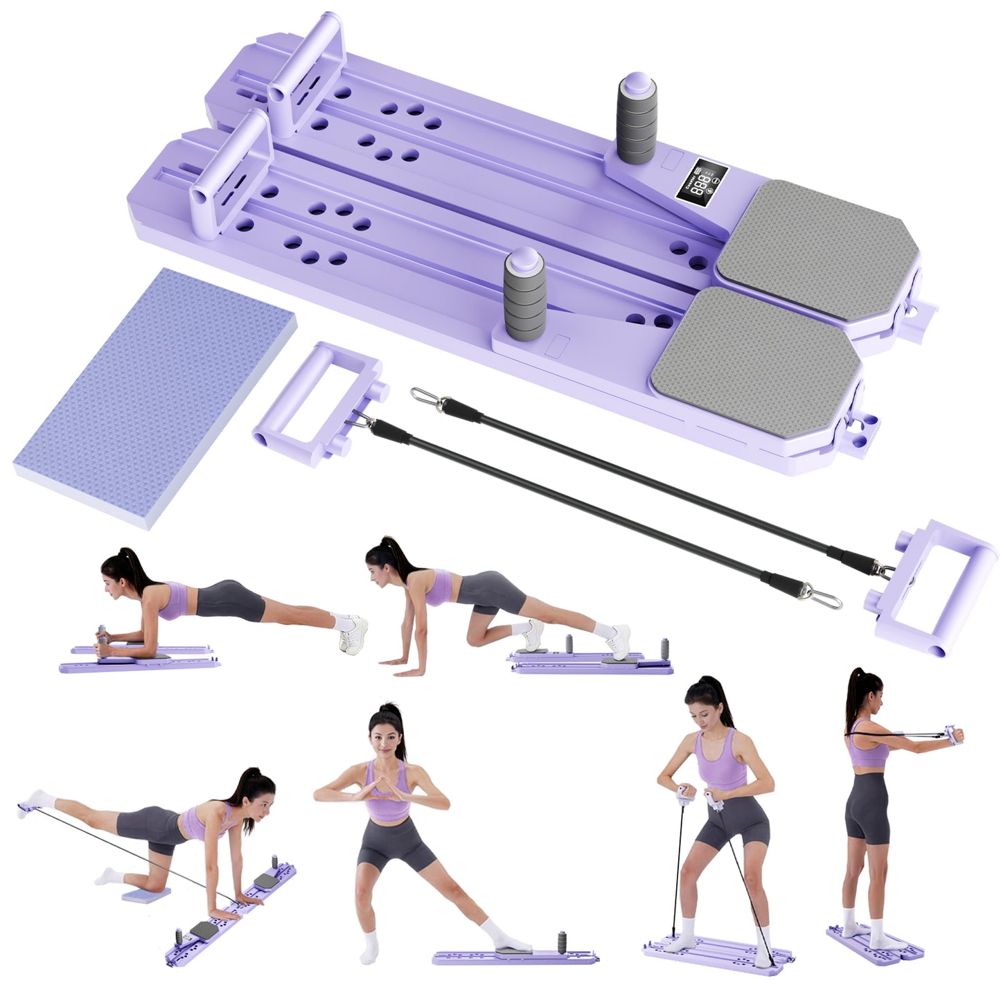 BAOKALER Pilates Board, Upgraded Pilates Reformer Equipment with Resistance Bands & Timer, Portable Ab Machine Push-Up Balance Board for Women Full Body Workout at Home Fitness