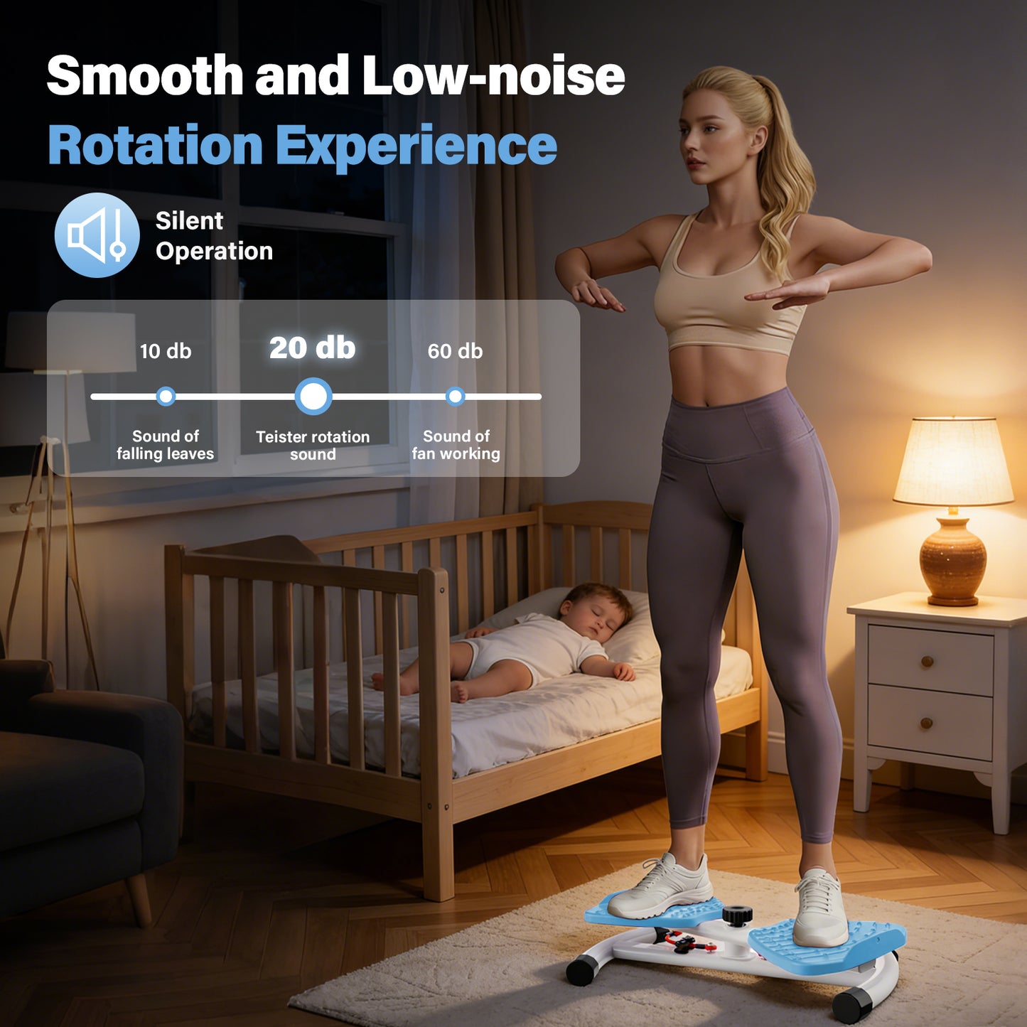 Slim Waist Twister, Silent Ab Toner Machine, Core Workout Board for Women, Home Gym Equipment for Hourglass Figure & Love Handle Reduction, Blue