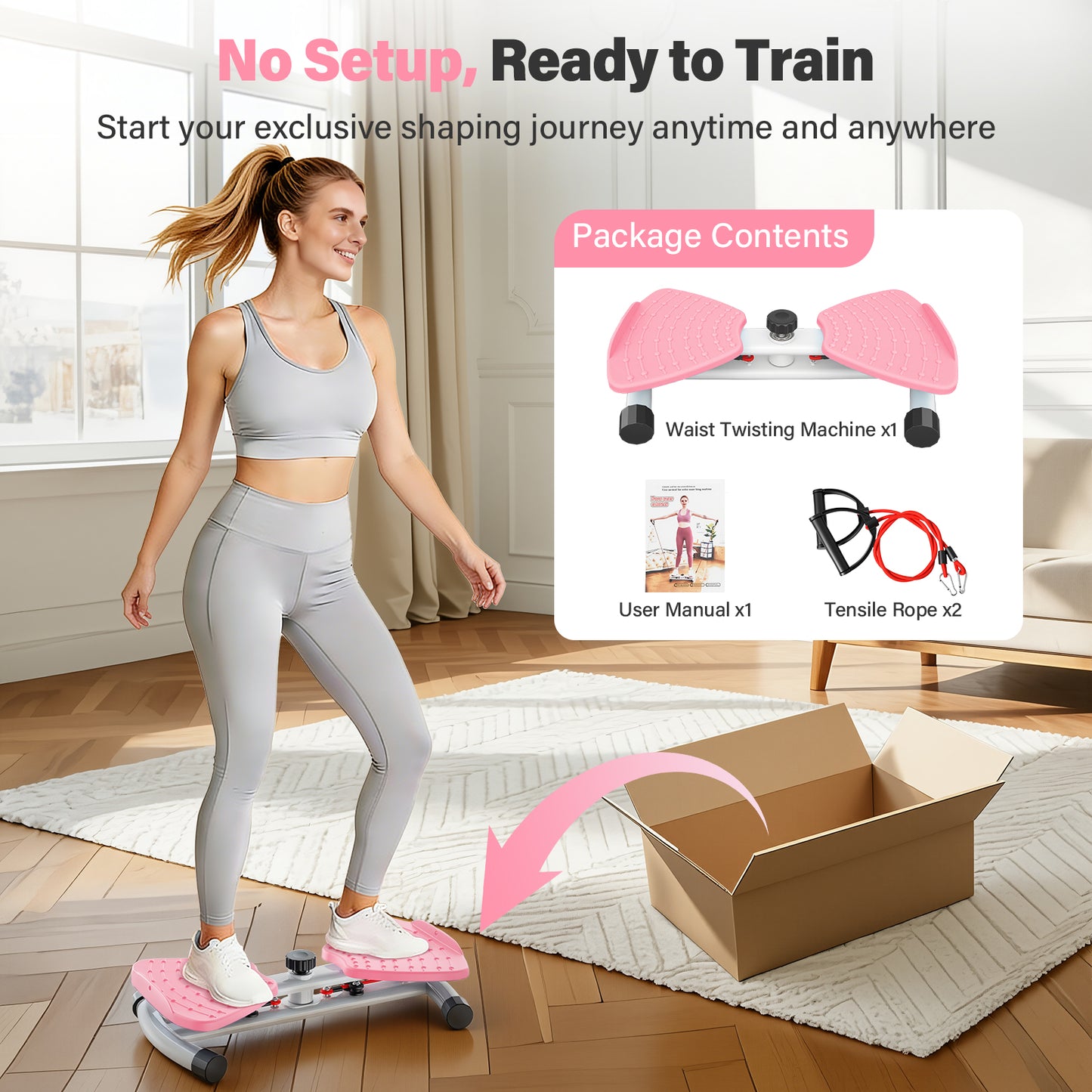 Slim Waist Twister, Waist Twister Machine, Silent Ab Toner Machine for Women, Home Gym Equipment for Hourglass Figure & Love Handle Reduction, Pink