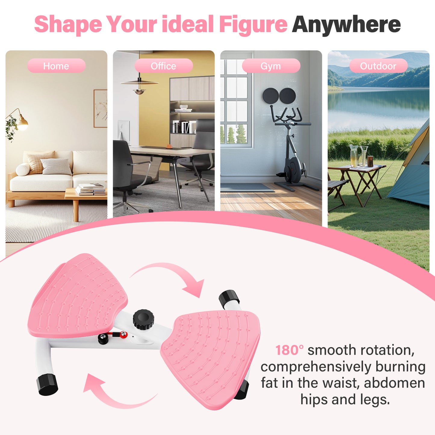 Slim Waist Twister, Waist Twister Machine, Silent Ab Toner Machine for Women, Home Gym Equipment for Hourglass Figure & Love Handle Reduction, Pink