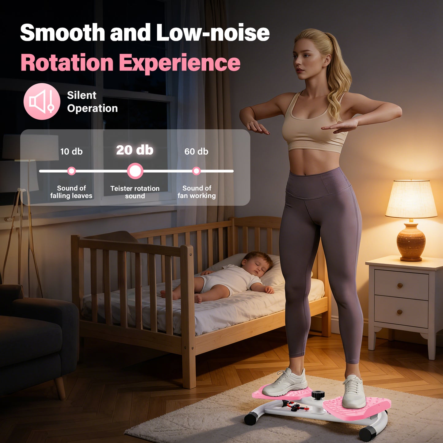 Slim Waist Twister, Waist Twister Machine, Silent Ab Toner Machine for Women, Home Gym Equipment for Hourglass Figure & Love Handle Reduction, Pink