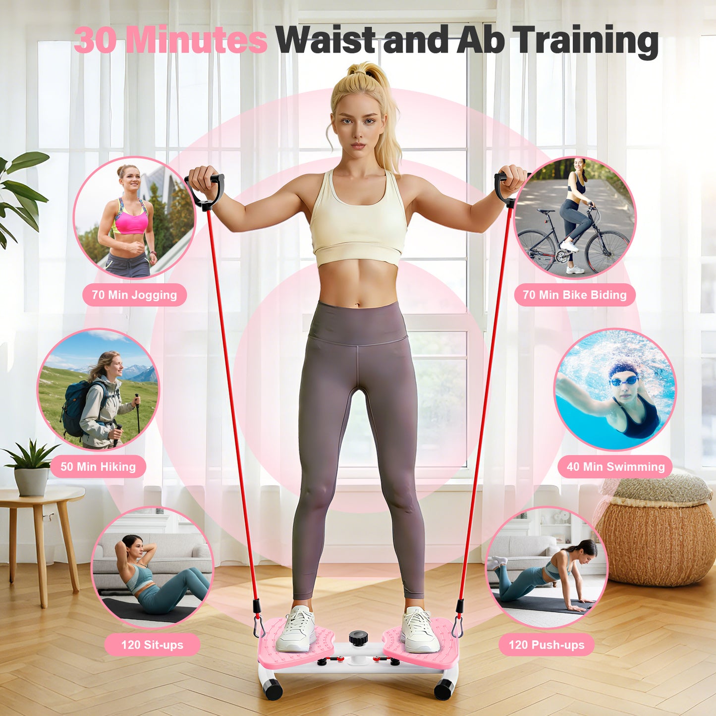 Slim Waist Twister, Waist Twister Machine, Silent Ab Toner Machine for Women, Home Gym Equipment for Hourglass Figure & Love Handle Reduction, Pink