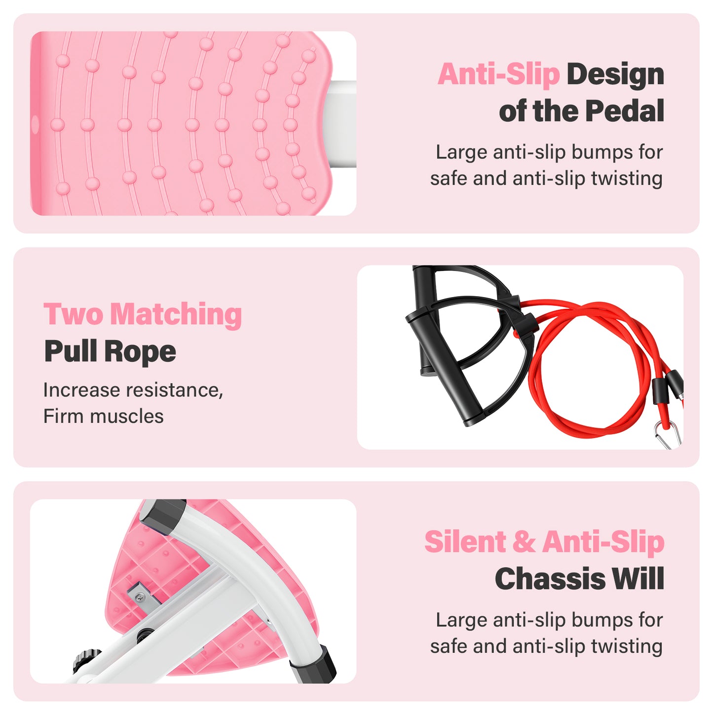 Slim Waist Twister, Waist Twister Machine, Silent Ab Toner Machine for Women, Home Gym Equipment for Hourglass Figure & Love Handle Reduction, Pink