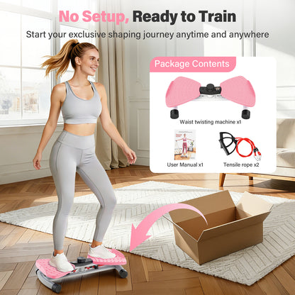 Waist Twister Machine, Silent Ab Toner Machine, Core Workout Board for Women, Home Gym Equipment for Hourglass Figure & Love Handle Reduction, Pink