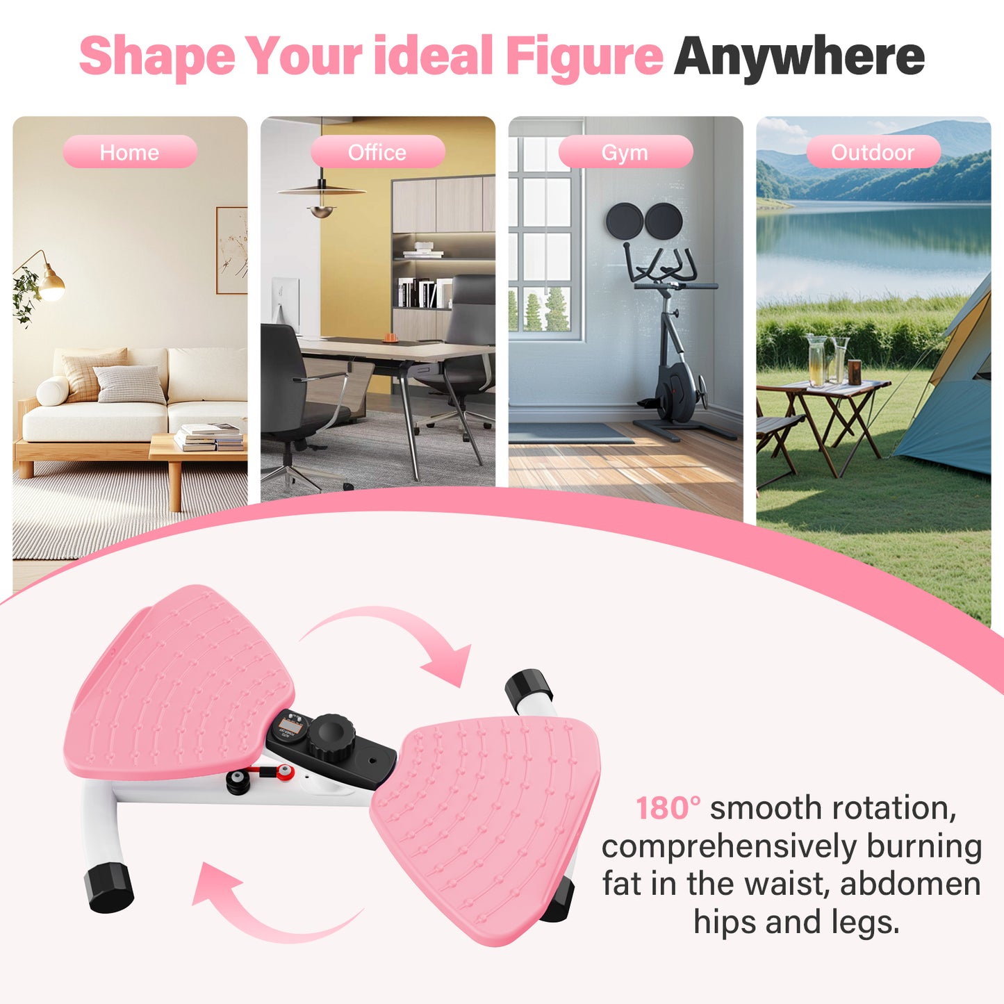 Waist Twister Machine, Silent Ab Toner Machine, Core Workout Board for Women, Home Gym Equipment for Hourglass Figure & Love Handle Reduction, Pink