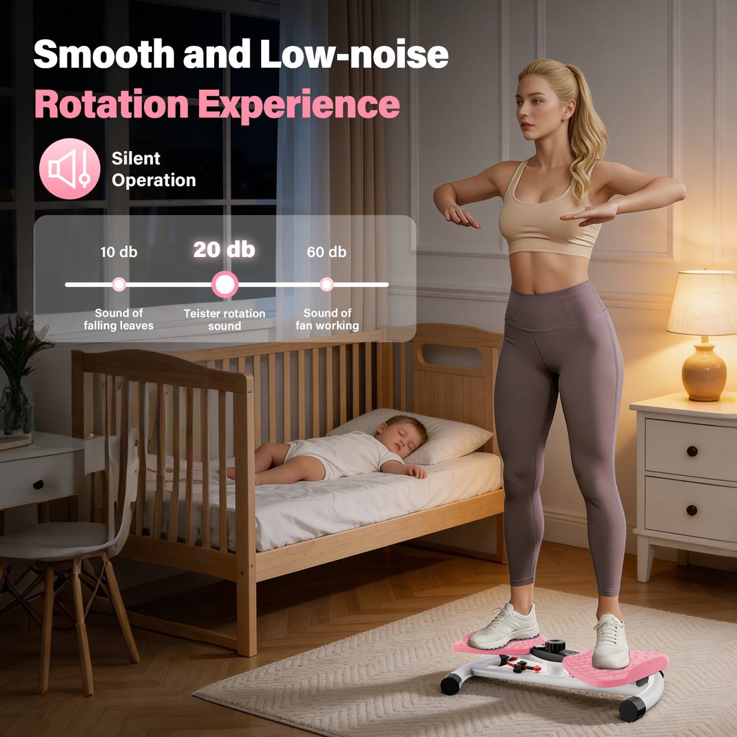 Waist Twister Machine, Silent Ab Toner Machine, Core Workout Board for Women, Home Gym Equipment for Hourglass Figure & Love Handle Reduction, Pink