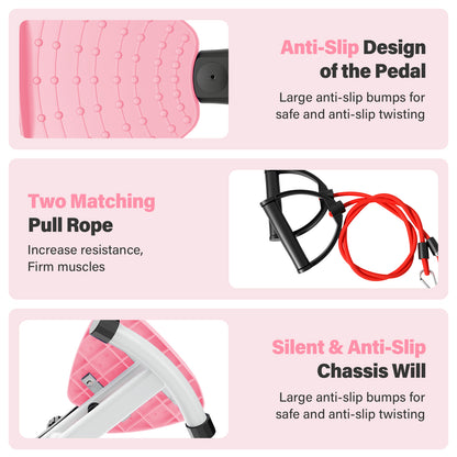 Waist Twister Machine, Silent Ab Toner Machine, Core Workout Board for Women, Home Gym Equipment for Hourglass Figure & Love Handle Reduction, Pink