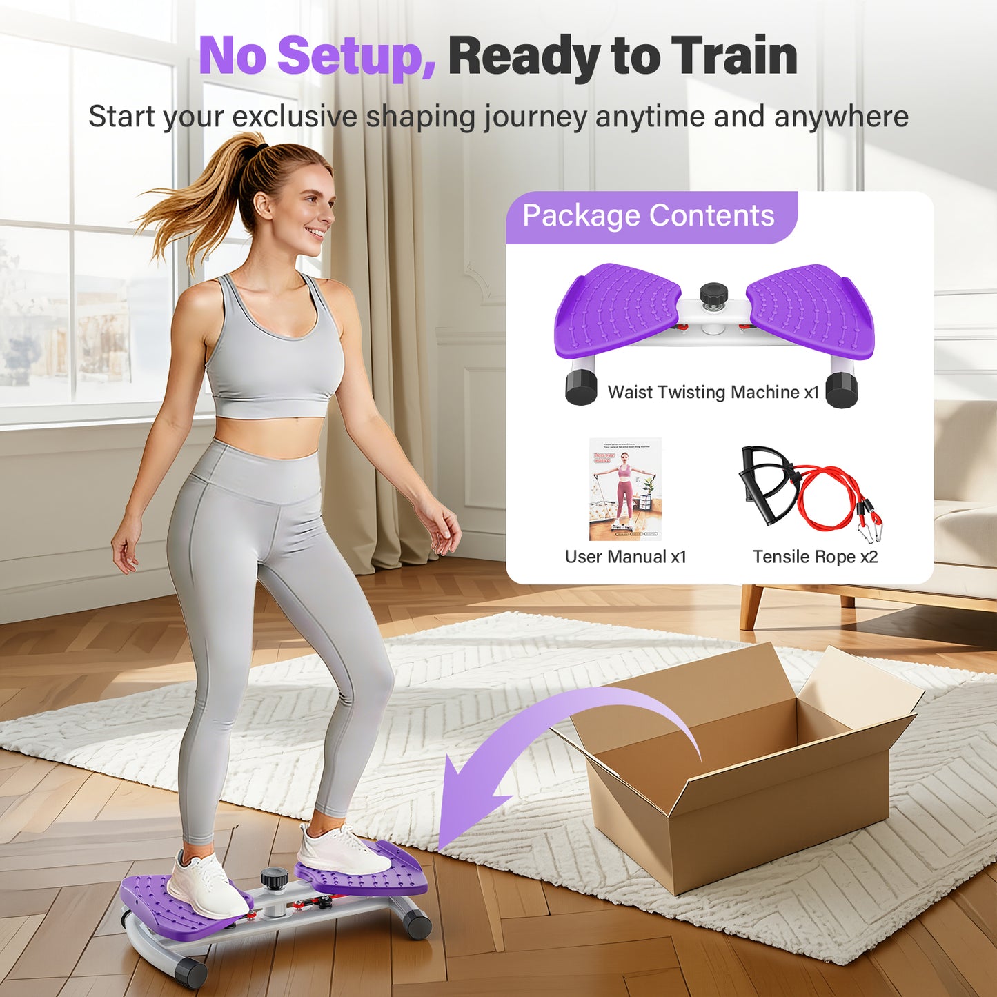 Slim Waist Twister, Waist Twister Machine, Core Workout Board for Women, Home Gym Equipment for Hourglass Figure & Love Handle Reduction, Purple