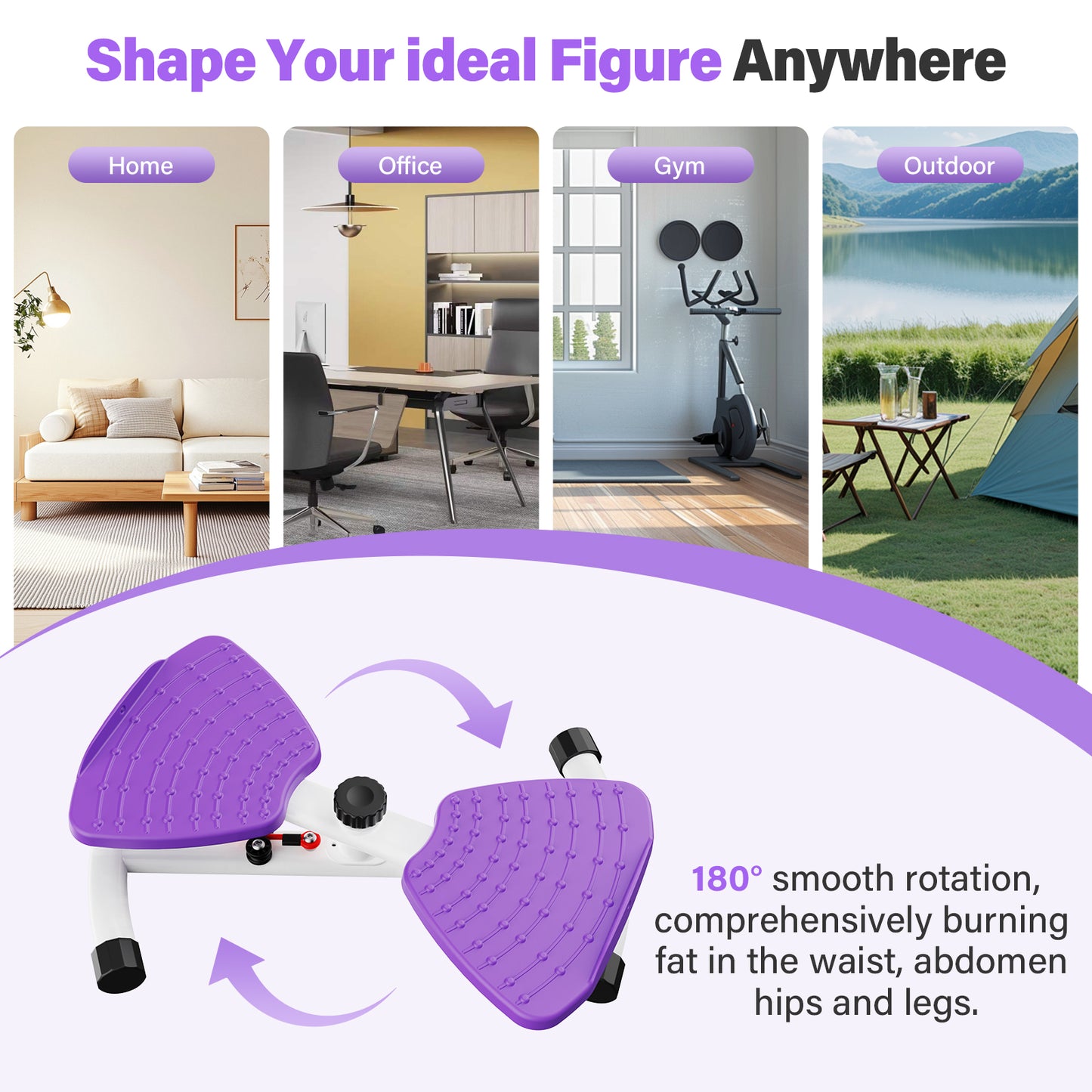 Slim Waist Twister, Waist Twister Machine, Core Workout Board for Women, Home Gym Equipment for Hourglass Figure & Love Handle Reduction, Purple