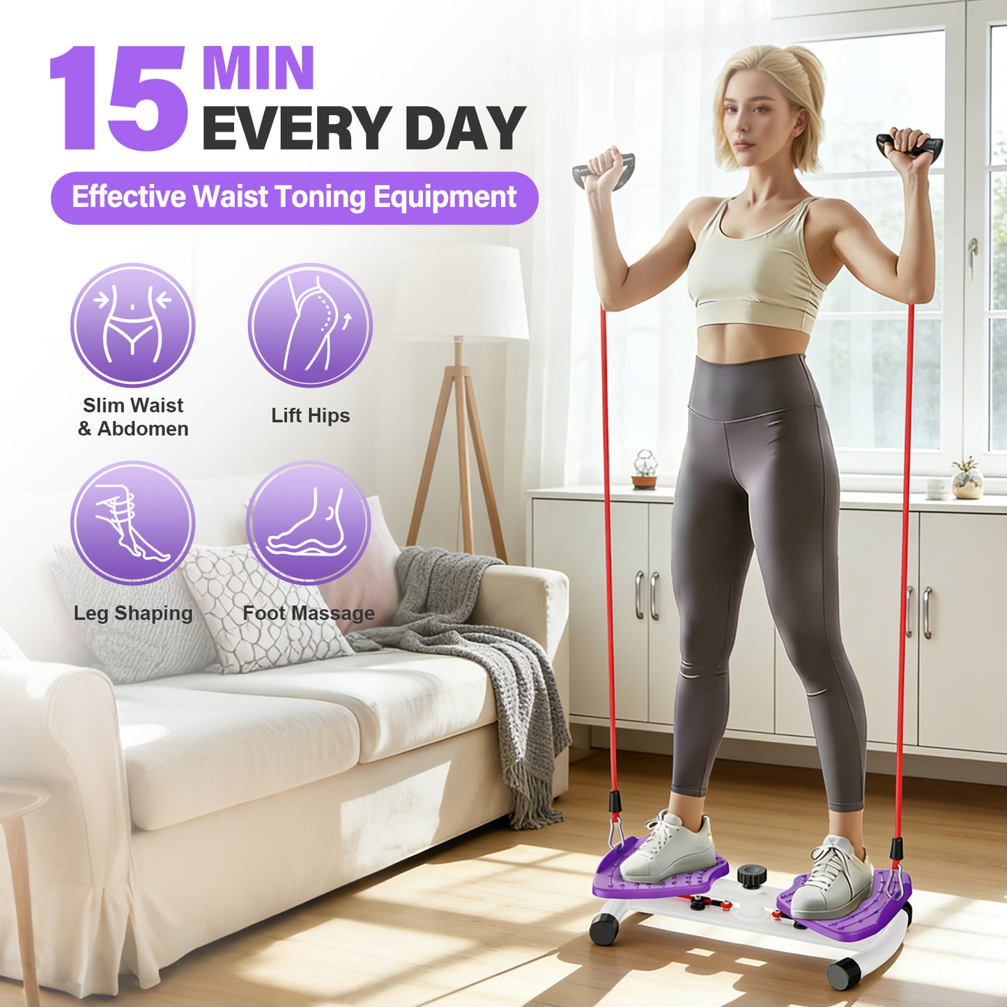 Slim Waist Twister, Waist Twister Machine, Core Workout Board for Women, Home Gym Equipment for Hourglass Figure & Love Handle Reduction, Purple