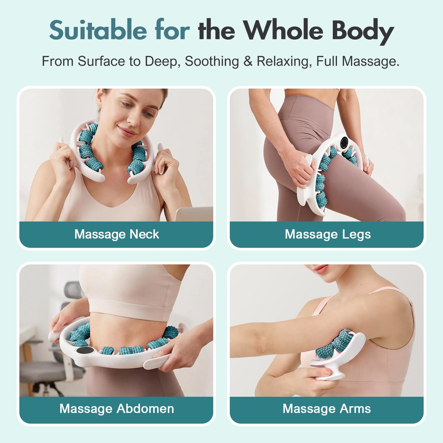 Anti Cellulite Massage Roller for Legs Full-Body Massage Tool with 8 Textured 360 Degrees Rollers, Detachable Handheld Design for Thighs, Buttocks, Arms & Calves, Portable Self-Care Massager, Green