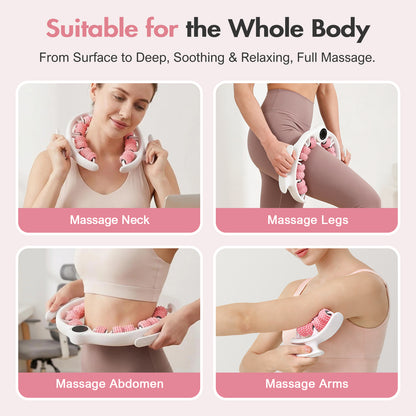 Anti Cellulite Massager Roller - Deep Tissue Relief Tool with Detachable Handles for Thighs, Legs & Full Body, Pink