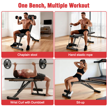 CATGOOD Adjustable Weight Bench, Adjustable Workout Bench with Resistance Bands, Multi-Function Strength Training Bench Press Exercise Equipment for Home Gym