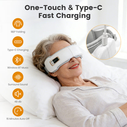 CATGOOD Eye Massager with heat for migraines and eye strain， eye mask massager with bluetooth music, ralaxing gifts for Man/woman, 5 Modes Sleep Mask