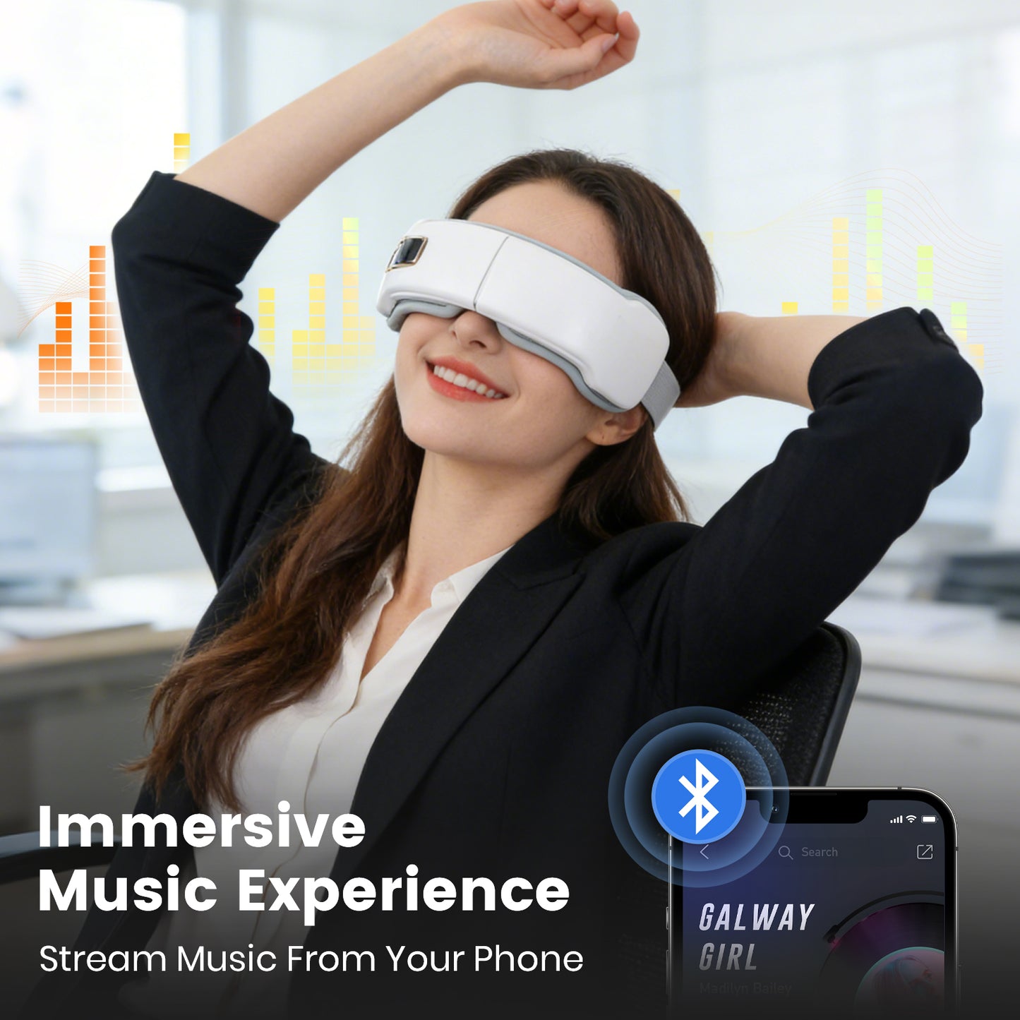 CATGOOD Eye Massager with heat for migraines and eye strain， eye mask massager with bluetooth music, ralaxing gifts for Man/woman, 5 Modes Sleep Mask