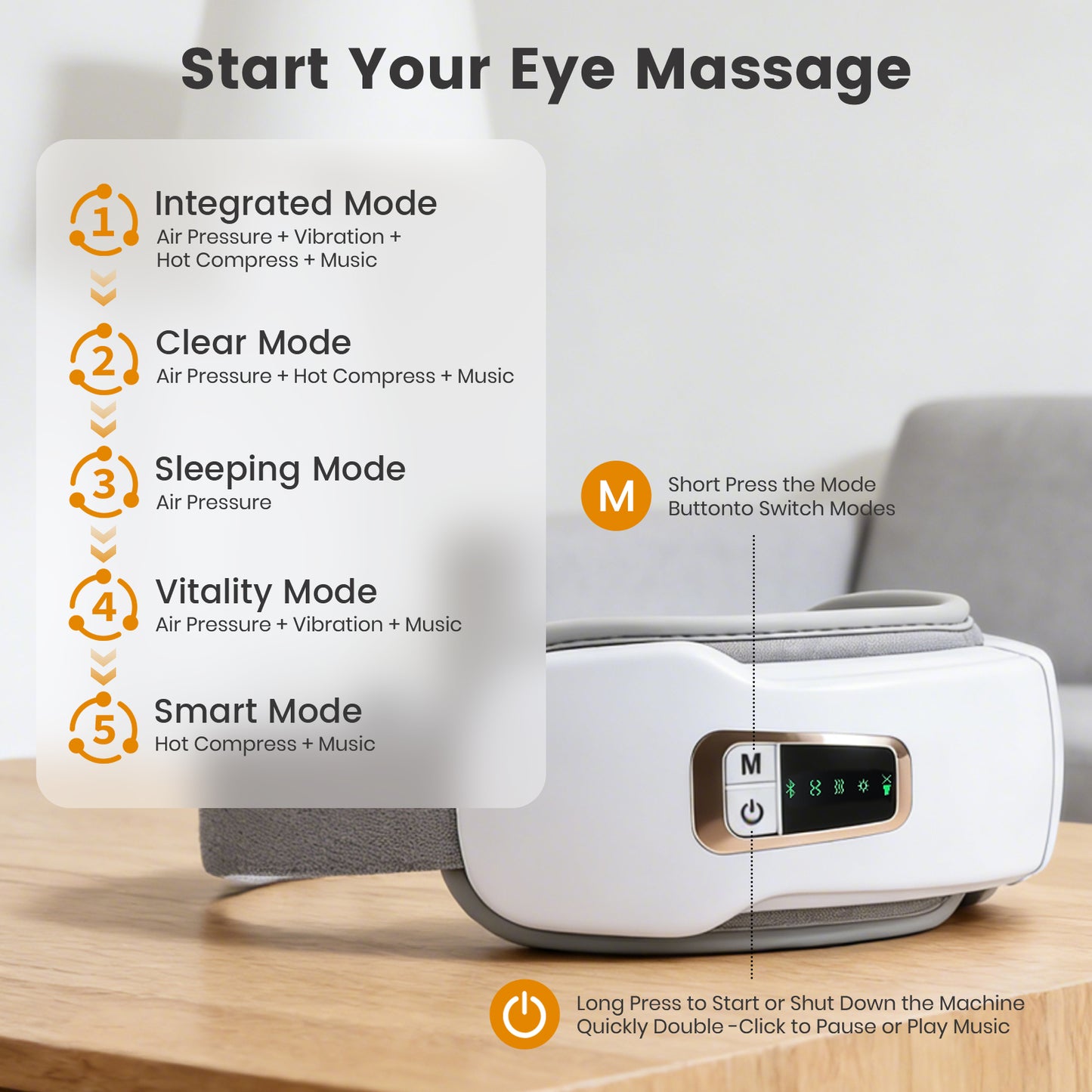 CATGOOD Eye Massager with heat for migraines and eye strain， eye mask massager with bluetooth music, ralaxing gifts for Man/woman, 5 Modes Sleep Mask