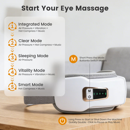CATGOOD Eye Massager with heat for migraines and eye strain， eye mask massager with bluetooth music, ralaxing gifts for Man/woman, 5 Modes Sleep Mask