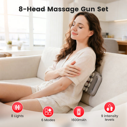 BAOKALER Massage Gun, 8 Head Massage Gun Deep Tissue 6 Speeds Percussion Muscle Massager 1200mAh Battery Type-C Charging Super Quiet Massage Gun, Neck Massager for Pain Relief for Men & Women