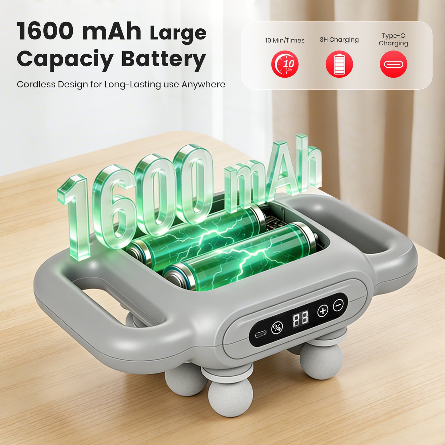 BAOKALER Massage Gun, 8 Head Massage Gun Deep Tissue 6 Speeds Percussion Muscle Massager 1200mAh Battery Type-C Charging Super Quiet Massage Gun, Neck Massager for Pain Relief for Men & Women
