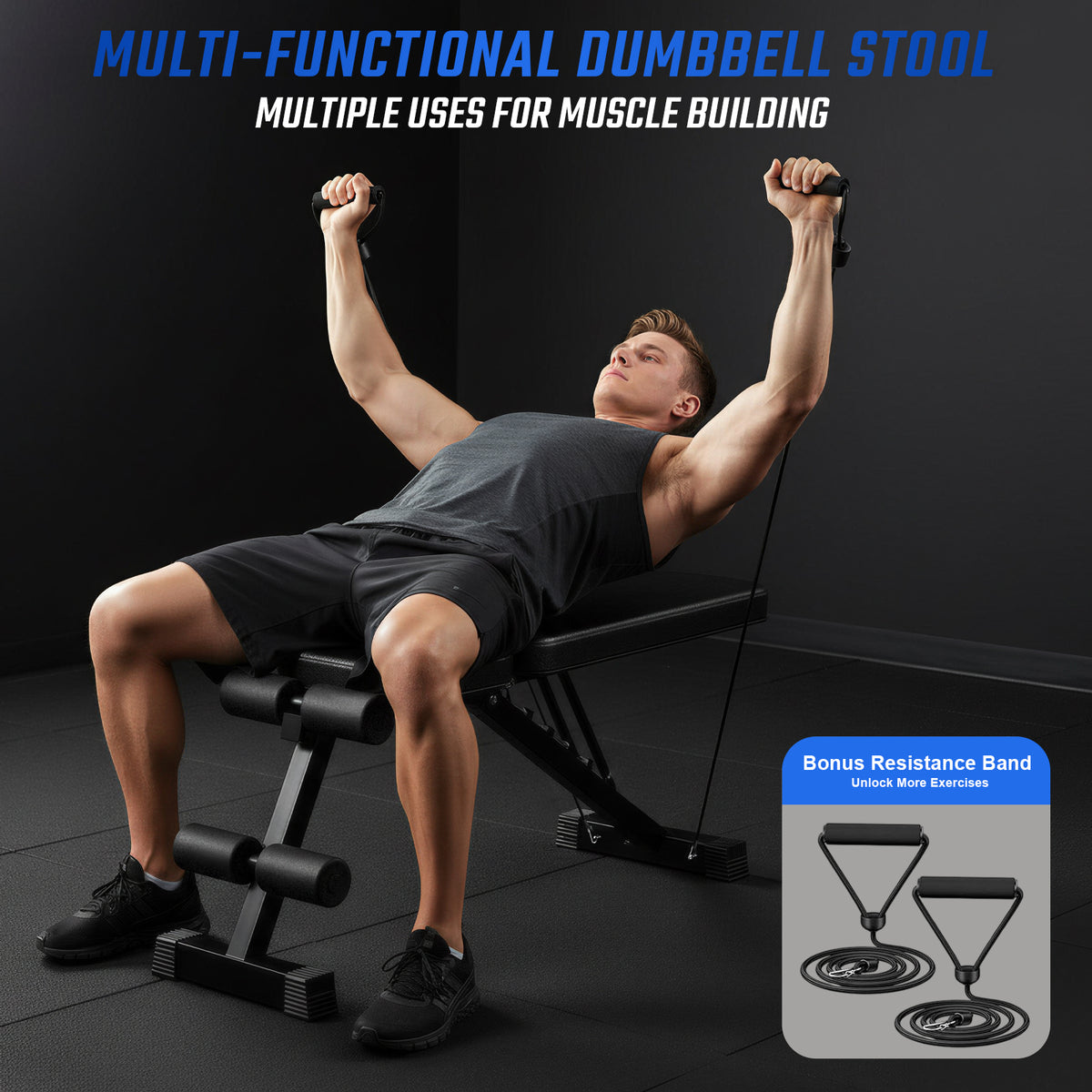 BAOKALER Adjustable Weight Bench 10 in 1 Foldable Workout Bench for Home Gym 5 Positions Exercise Bench for Small Spaces Strength Training Equipment with Resistance Bands 500 LBS Capacity Black