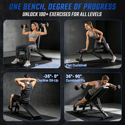 BAOKALER Adjustable Weight Bench 10 in 1 Foldable Workout Bench for Home Gym 5 Positions Exercise Bench for Small Spaces Strength Training Equipment with Resistance Bands 500 LBS Capacity Black