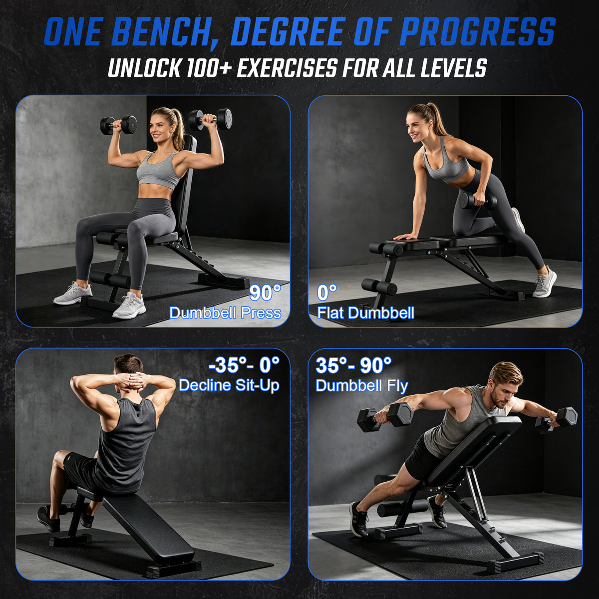 BAOKALER Adjustable Weight Bench , Foldable Workout Bench Heavy-duty Weight Bench Press for Home Gym Full Body Strength Training, Max Weight 500lbs, Black