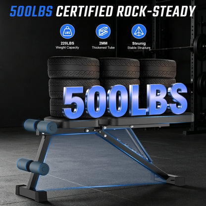 BAOKALER Adjustable Weight Bench 10 in 1 Foldable Workout Bench for Home Gym 5 Positions Exercise Bench for Small Spaces Strength Training Equipment with Resistance Bands 500 LBS Capacity Black