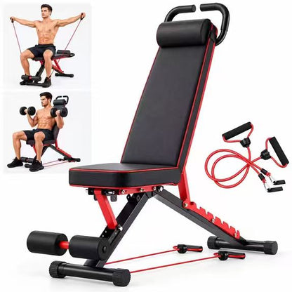 Multifunctional Foldable Weight Bench ¨C 1000 lbs Heavy Duty Capacity, 7-Level Adjustable Incline/Decline Backrest, Full-Body Training Home Gym Equipment with Resistance Bands & Pull Rope, Black-Red