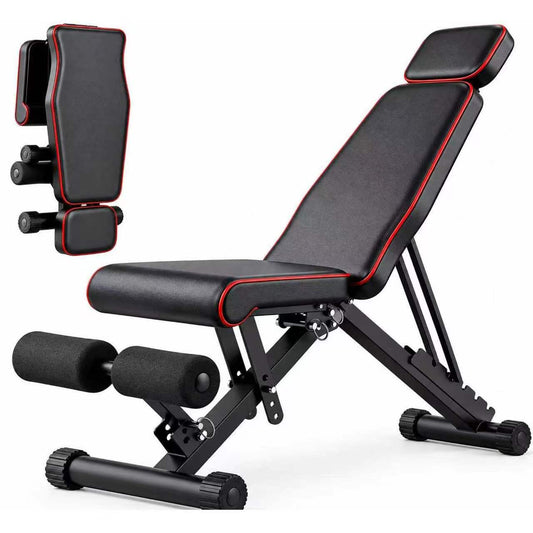 Adjustable Weight Bench with 7 Level Backrest, 4 Level Seat, 3 Level Leg Extension, Foldable Dumbbell Workout Bench for Home Gym, Incline Decline Positions for Full Body Strength Training, Black
