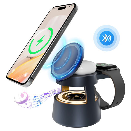 5 in 1 wireless charger For iPhone AirPods iWatch, Charging Station with Mushroom Light for MagSafe Magnetic Charger, 22.5 W Travel Stand,Fast for Multiple Devices