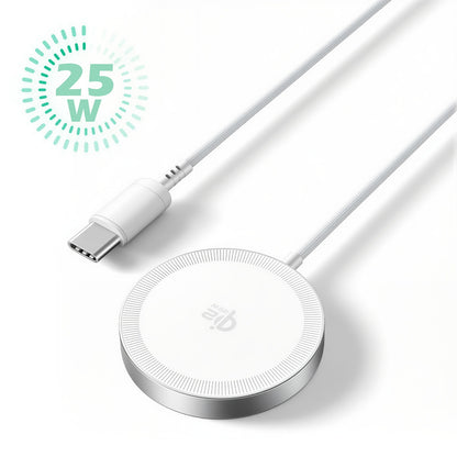 Wireless Charger, 25W Portable Charger Compatible with iPhone 17 16 15 14 13 12 Series, Magnetic Charging Pad Compatibe with AirPods 4 3 2 Pro, Phone Charger for Home Office Travel, White