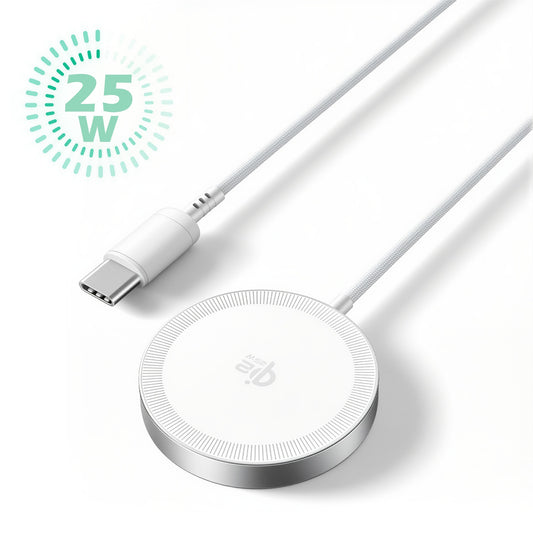 Wireless Charger, 25W Portable Charger Compatible with iPhone 17 16 15 14 13 12 Series, Magnetic Charging Pad Compatibe with AirPods 4 3 2 Pro, Phone Charger for Home Office Travel, White