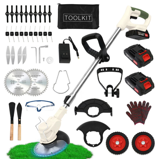 Weed?Trimmer?Cordless?with?Dual?Batteries-2000mAh?Weed?Wacker?for?Small?Yards?&?Patio?Cleanup?(White)
