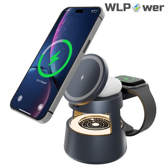 4 in 1 wireless charging station For iPhone AirPods iWatch, Wireless Charger with Mushroom Light for MagSafe Magnetic Charger, 22.5 W Travel Stand,Fast for Multiple Devices