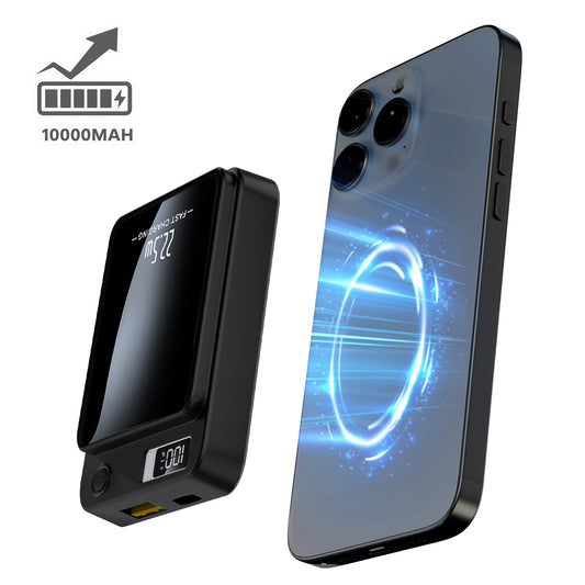 10000mAh Portable Charger with LED Power Display, 22.5W Fast Charging Phone Battery Bank, 2-in-1 Wireless Magnetic Power Bank, Suitable for Outdoor Travel Emergency Backup Battery Pack, Black
