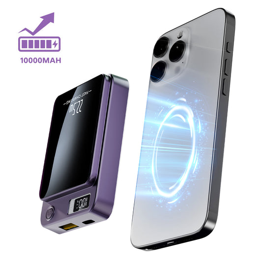 2 in 1 Portable Magnetic Wireless Power Bank, 10000mAh 22.5W Fast Charging, with LED Power Display, Suitable for Outdoor Emergency Backup Power Bank, Compatible with Multi Device, Purple