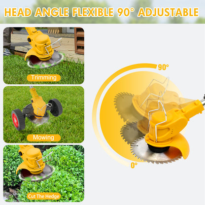 24V 3-in-1 Cordless Weed Wacker with Wheels, Cordless Grass Trimmer with 1*2000mAh Battery Powered Lawn Garden Tool