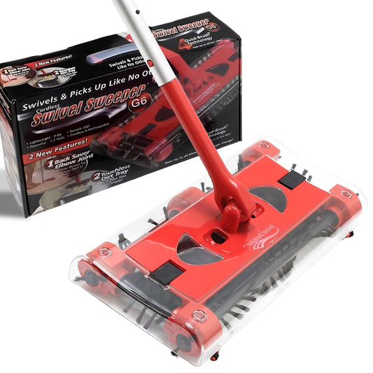 CATGOOD Compact Lightweight Manual Cordless Cleaning Floors Sweeper, 46", Red