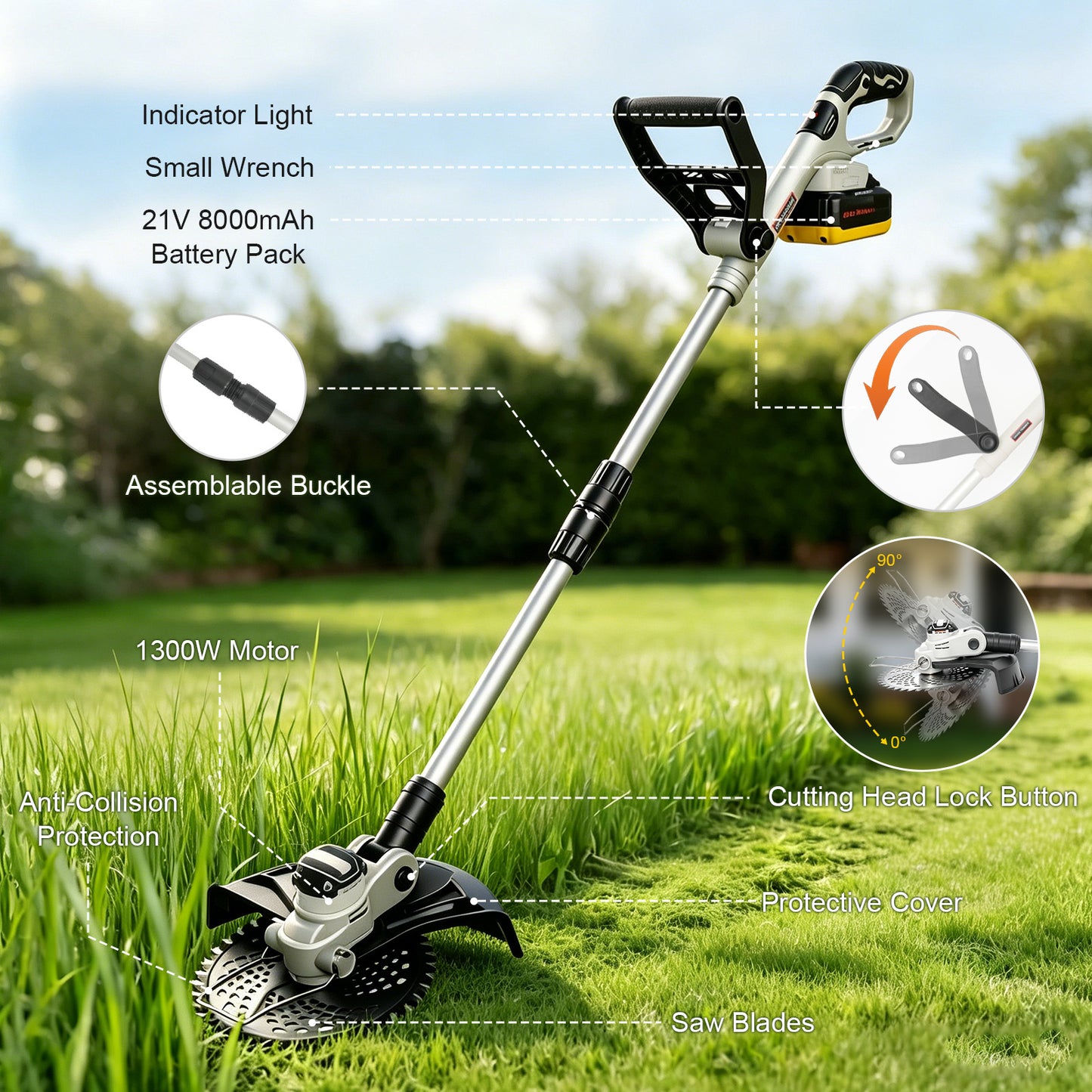 CATGOOD 13" Cordless Weed Wacker, 1300W Electric Weed Eater with 8Ah 24V Battery, 4 in 1 String Trimmer with Brushless Motor