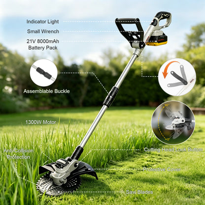 CATGOOD 13" Cordless Weed Wacker, 1300W Electric Weed Eater with 8Ah 24V Battery, 4 in 1 String Trimmer with Brushless Motor