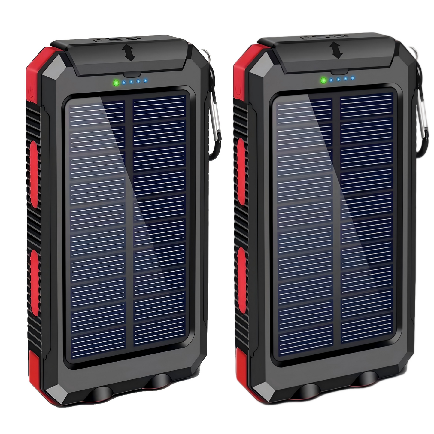 2PK BAOKALER 30000mAh Solar Charger for Cell Phone iPhone, Portable Solar Power Bank with Dual 5V USB Ports, 2 Led Light Flashlight, Compass Battery Pack for Outdoor Camping Hiking(Red)