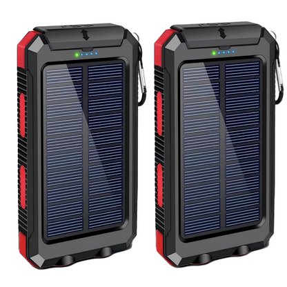 2PK BAOKALER 30000mAh Solar Charger for Cell Phone iPhone, Portable Solar Power Bank with Dual 5V USB Ports, 2 Led Light Flashlight, Compass Battery Pack for Outdoor Camping Hiking(Red)