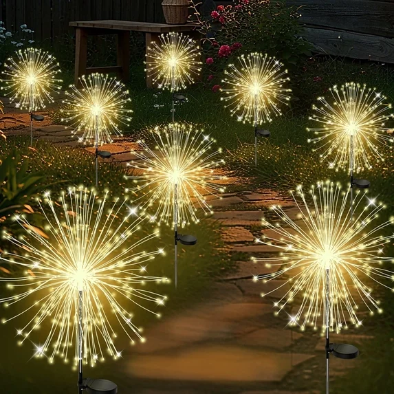 RICAN Solar Garden Lights Outdoor Decorative, 8 Pack Firework Garden Stake Lights Solar Powered, DIY Bendable Copper Wire Waterproof for Garden, Yard, Patio, Flower Bed, Chiristmas Decor