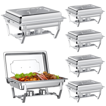 BAOKALER 6 Pack 9QT Chafing Dishes Stainless Steel Food Warmer Chafer Complete Set with Water Pan, Chafing Fuel Holder for Wedding, Events