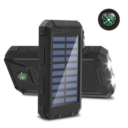 CATGOOD Solar Charger for Cell Phone 20000mAh, Portable Solar Power Bank with Dual 5V USB Ports, 2 Led Light Flashlight, Compass (Black)