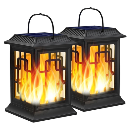 BAOKALER 2?Pack Solar Hanging Lanterns, Waterproof Solar Outdoor LED Flickering Flame Lights for Garden, Patio, Pathway, Deck & Yard